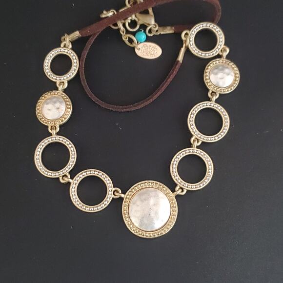 Nine West Necklace‎ Vintage America Collection Gold Tone Faux Pearls Suede Cord - Picture 1 of 5